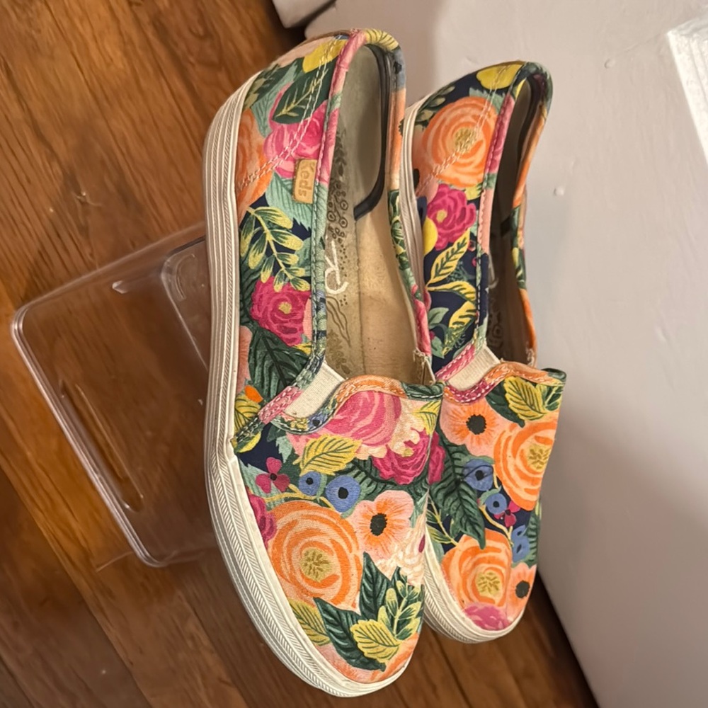 Keds Rifle Paper Co. Cream Floral Slip-On Sneakers with White Rubber Sole - Picture 2 of 5
